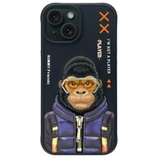 iPhone 15 Nimmy Cool&Cute 2.0 beždžionės dėklas – juodas