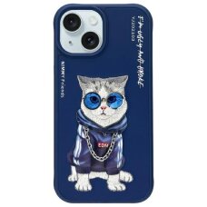 iPhone 15 Nimmy Glasses Cool Cat dėklas – mėlynas
