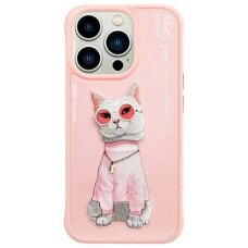 iPhone 15 Pro Nimmy Glasses Cool Cat dėklas - rožinis