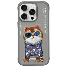 iPhone 16 Pro Max dėklas Nimmy Glasses Cool Cat – pilkas