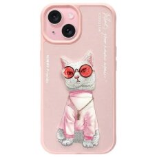 iPhone 15 Nimmy Glasses Cool Cat dėklas – rožinis