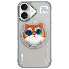 iPhone 16 Nimmy Glasses Cool Cat dėklas su MagSafe – pilkas