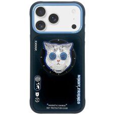 iPhone 17 Pro Nimmy Glasses Cool Cat MagSafe dėklas – juodai mėlynas