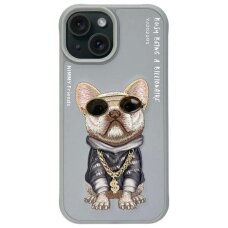 iPhone 15 Nimmy Glasses Cool Dog dėklas – pilkas iPhone 15 Nimmy Glasses Cool Dog dėklas – pilkas