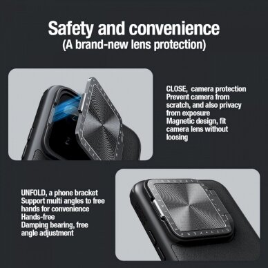 Dėklas Nillkin CamShield Prop Leather Magnetic Case for Xiaomi 14 Pro - Juodas 12