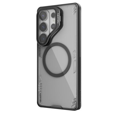 Samsung Galaxy S26 Ultra Nillkin Iceblade Prop Magnetic MagSafe dėklas su kameros dangteliu ir stovu – juodas skaidrus 1