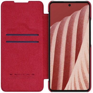 Atverčiamas odinis dėklas Nillkin Qin Samsung Galaxy A73 raudonas 1
