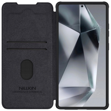 Nillkin Qin Pro dėklas Samsung Galaxy S25 Ultra su atverčiamu dangteliu ir kameros apsauga - juodas 2