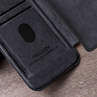 Nillkin Qin Pro dėklas Samsung Galaxy S25 Ultra su atverčiamu dangteliu ir kameros apsauga - juodas 6