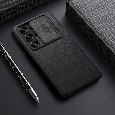 Nillkin Qin Pro dėklas Samsung Galaxy S25 Ultra su atverčiamu dangteliu ir kameros apsauga - juodas 7