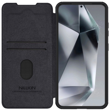 Nillkin Qin Pro Dėklas Samsung Galaxy S25 with Flip and Camera Cover - Juodas 3