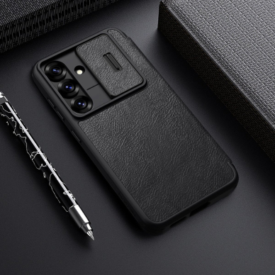 Nillkin Qin Pro Dėklas Samsung Galaxy S25 with Flip and Camera Cover - Juodas 6