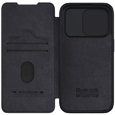 Nillkin Qin Pro Leather Flip Camera Cover Case for iPhone 15 Pro Max - Juodas 1