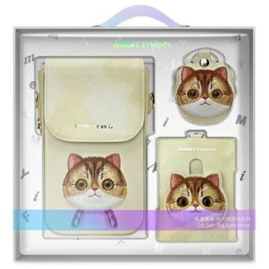 iPhone dėklas Nimmy Big Eyed Pet 2.0 Cat 3-in-1: telefonas + piniginė + seklys – smėlinis