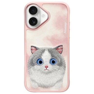 iPhone 16 dėklas Nimmy Big Eyed Pet 2.0 Cat – rožinis