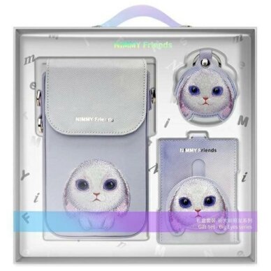 iPhone dėklas Nimmy Big Eyed Pet 2.0 Rabbit 3-in-1: telefonas + piniginė + sekimo įrenginys – violetinis