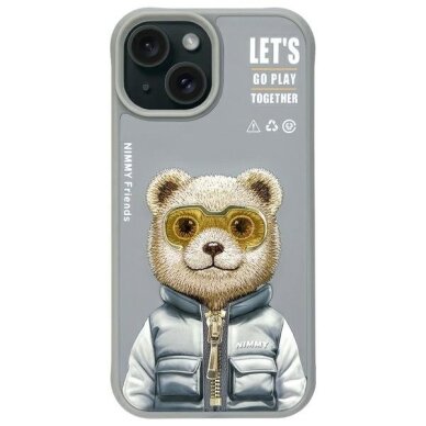iPhone 15 Nimmy Cool&Cute 2.0 meškos dėklas – pilkas iPhone 15 Nimmy Cool&Cute 2.0 meškos dėklas – pilkas