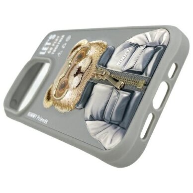 iPhone 15 Pro Max Nimmy Cool&Cute 2.0 meškos dėklas – pilkas 6