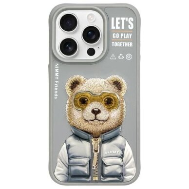 iPhone 15 Pro Max Nimmy Cool&Cute 2.0 meškos dėklas – pilkas