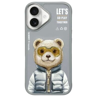 iPhone 16 dėklas Nimmy Cool&Cute 2.0 Bear – pilkas