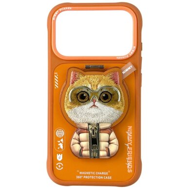 iPhone 17 Pro Nimmy Cool & Cute 2.0 Cat dėklas su magnetiniu laikikliu – oranžinis