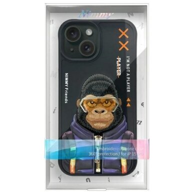 iPhone 15 Nimmy Cool&Cute 2.0 beždžionės dėklas – juodas 12
