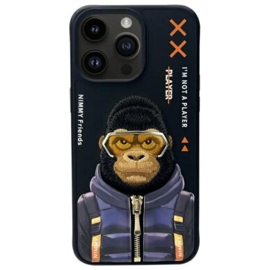iPhone 15 Pro Nimmy Cool&Cute 2.0 beždžionės dėklas – juodas