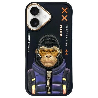 iPhone 16 dėklas Nimmy Cool&Cute 2.0 Monkey – juodas