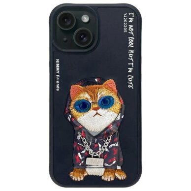 iPhone 15 Nimmy Glasses Cool Cat dėklas – juodas iPhone 15 Nimmy Glasses Cool Cat dėklas – juodas