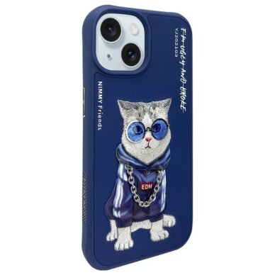 iPhone 15 Nimmy Glasses Cool Cat dėklas – mėlynas 1