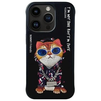 iPhone 15 Pro Nimmy Glasses Cool Cat dėklas – juodas