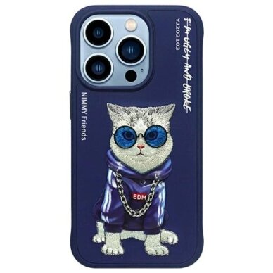 iPhone 15 Pro Nimmy Glasses Cool Cat dėklas – mėlynas iPhone 15 Pro Nimmy Glasses Cool Cat dėklas – mėlynas