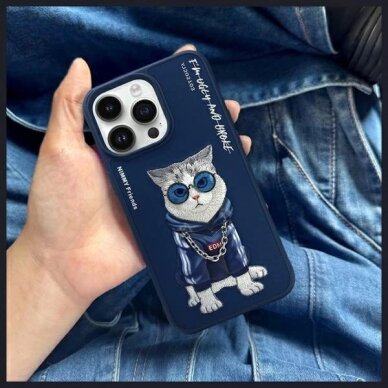 iPhone 15 Pro Max Nimmy Glasses Cool Cat dėklas – mėlynas 9
