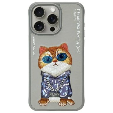 iPhone 15 Pro Max Nimmy Glasses Cool Cat dėklas – pilkas iPhone 15 Pro Max Nimmy Glasses Cool Cat dėklas – pilkas