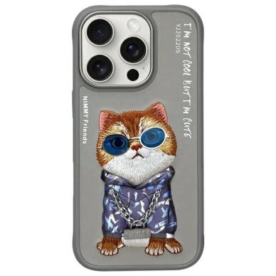 iPhone 16 Pro dėklas Nimmy Glasses Cool Cat – pilkas iPhone 16 Pro dėklas Nimmy Glasses Cool Cat – pilkas