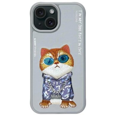 iPhone 15 Nimmy Glasses Cool Cat dėklas – pilkas iPhone 15 Nimmy Glasses Cool Cat dėklas – pilkas