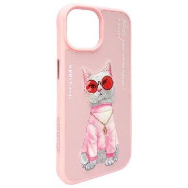 iPhone 15 Nimmy Glasses Cool Cat dėklas – rožinis 6