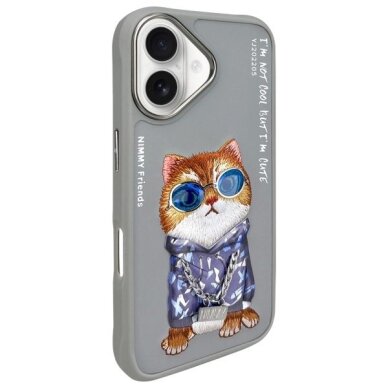 iPhone 16 dėklas Nimmy Glasses Cool Cat – pilkas 1