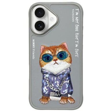 iPhone 16 dėklas Nimmy Glasses Cool Cat – pilkas