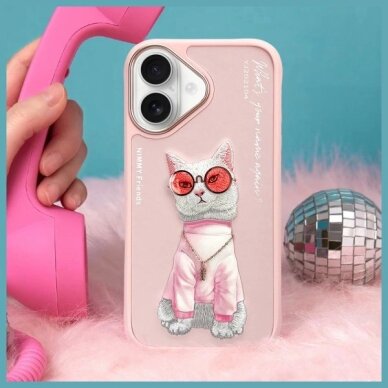 iPhone 16 dėklas Nimmy Glasses Cool Cat – rožinis 9