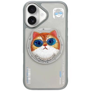 iPhone 16 Nimmy Glasses Cool Cat dėklas su MagSafe – pilkas