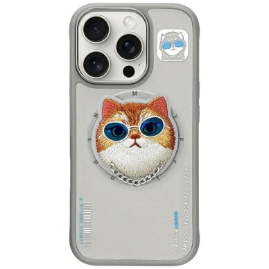 iPhone 16 Pro Nimmy Glasses Cool Cat MagSafe dėklas – pilkas