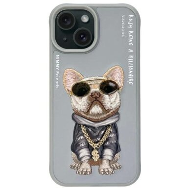 iPhone 15 Nimmy Glasses Cool Dog dėklas – pilkas iPhone 15 Nimmy Glasses Cool Dog dėklas – pilkas
