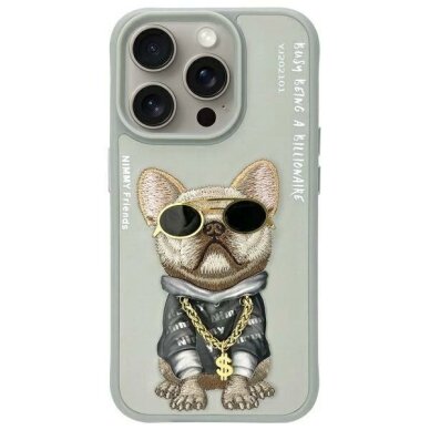 iPhone 15 Pro Nimmy Glasses Cool Dog dėklas – pilkas