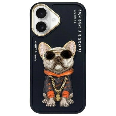 iPhone 16 dėklas Nimmy Glasses Cool Dog – juodas iPhone 16 dėklas Nimmy Glasses Cool Dog – juodas