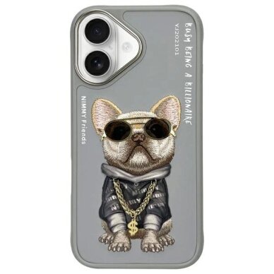 iPhone 16 dėklas Nimmy Glasses Cool Dog – pilkas iPhone 16 dėklas Nimmy Glasses Cool Dog – pilkas
