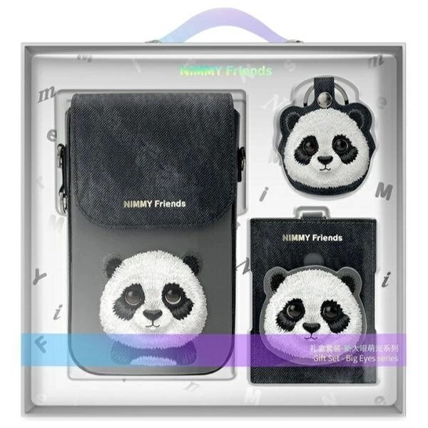 iPhone dėklas Nimmy Big Eyed Pet 2.0 Panda 3-in-1: telefonas + piniginė + seklys – juodas