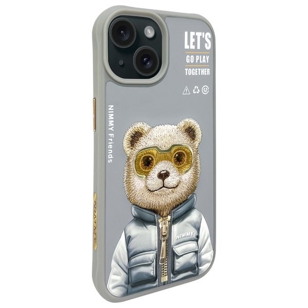 iPhone 15 Nimmy Cool&Cute 2.0 meškos dėklas – pilkas 1 iPhone 15 Nimmy Cool&Cute 2.0 meškos dėklas – pilkas 1