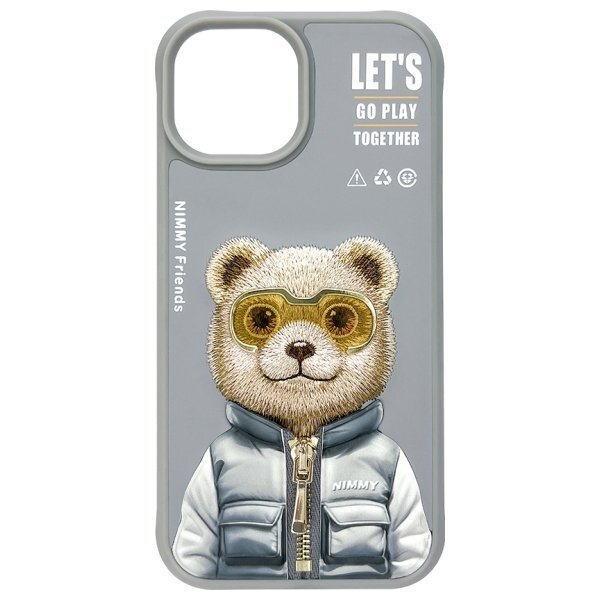 iPhone 15 Nimmy Cool&Cute 2.0 meškos dėklas – pilkas 3 iPhone 15 Nimmy Cool&Cute 2.0 meškos dėklas – pilkas 3