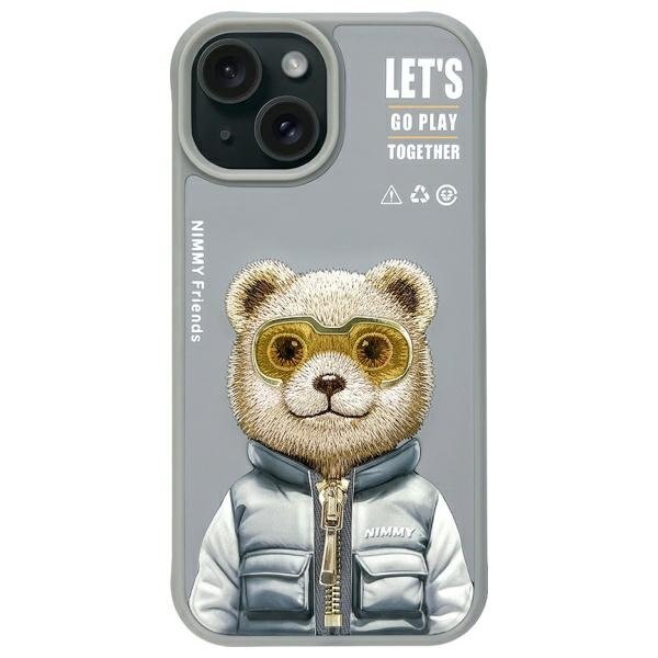 iPhone 15 Nimmy Cool&Cute 2.0 meškos dėklas – pilkas iPhone 15 Nimmy Cool&Cute 2.0 meškos dėklas – pilkas